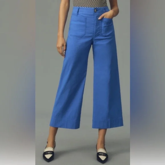 Anthropologie Maeve Blue Sea The Colette Crop Wide Leg Pant High Rise WMSZ 31 P - Picture 1 of 15
